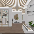 New Chinese Style Exhibition Hall With Calligraphy Paintings Wooden Flooring And Screen